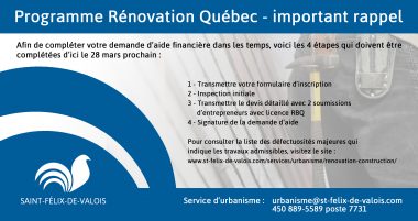 Programme Rénovation Québec - étapes
