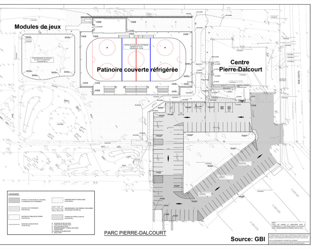 Plan d'aménagement parc Pierre-Dalcourt - patinoire couverte réfrigérée