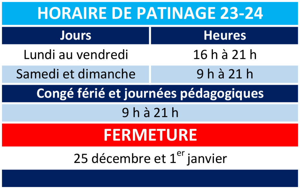 Horaire patinoire 2023-2024