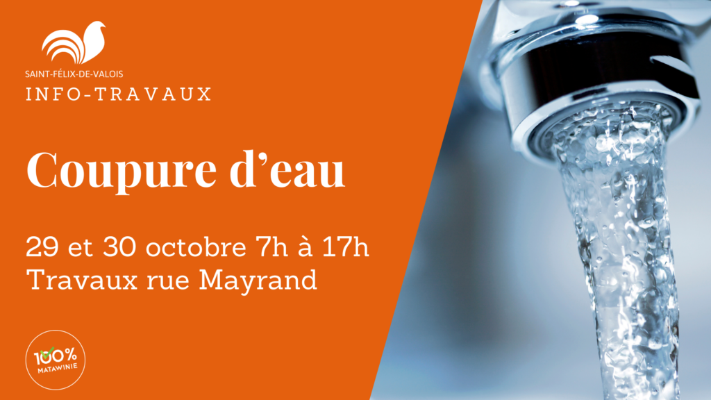 Coupure eau 29 et 30 octobre