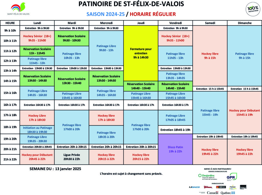 Horaire-Patinoire_St-Félix_Proposition 13 janvier 2025-V3 H25.x